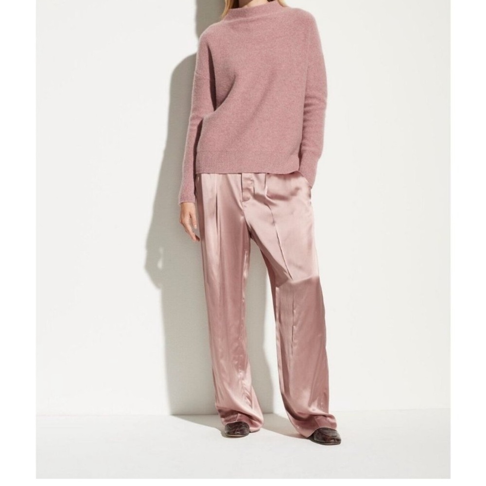$395 Vince Boiled Cashmere Funnel Neck Pullover Sweater Mauve Orchid S